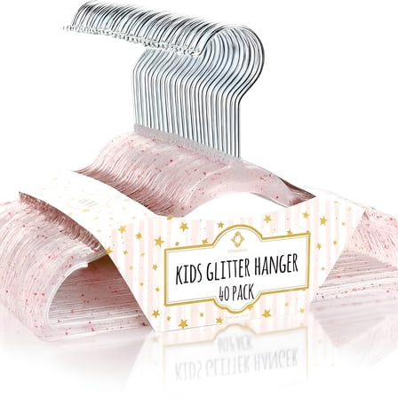 Concepts Kids Hangers, Light Pink Acrylic Glitter Toddler Hangers with Chrome Hook - Space-Saving Clothes Hanger, 40-Pack