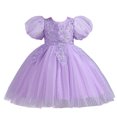 thumbnail image 1 of Vestido de niña de un año con flores y mangas abullonadas, elegante, falda corta de malla abullonada, vestido de princesa para niñas, 1 of 6