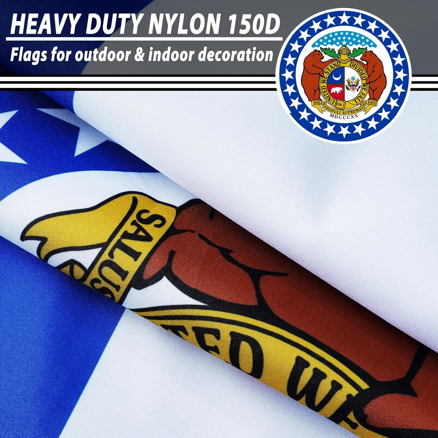 FLAGWIN Missouri Flag 3x5 FT - 3 Ply Double Sided Polyester Missouri State Flag with Brass Grommets - Vivid Color and Fade Proof State of Missouri Flag 3x5 Outdoor