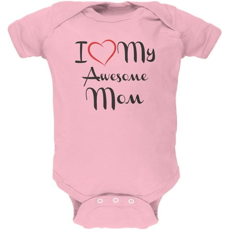 

Mothers Day - I Heart My Awesome Mom Light Pink Soft Baby One Piece - 9-12 months