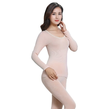 

Fusipu Women Winter Thermal Underwear High Elasticity O-Neck Top Long Johns Pajama Set