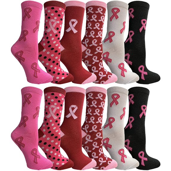 Yacht & Smith Pink Ribbon Breast Cancer Awareness Ankle/Crew Socks for Women (12 Pairs Assorted C (Crew) Women (9-11))