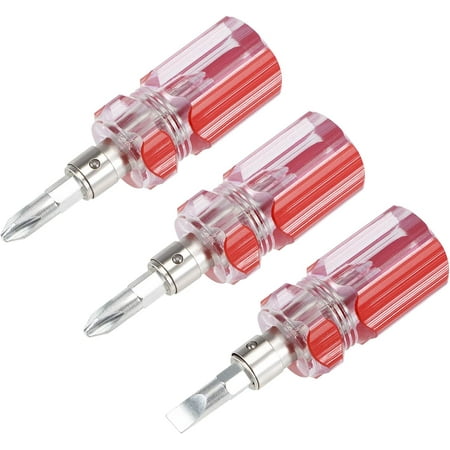 

PH3 Phillips / 6mm Slotted 2 in 1 Magnetic Screwdriver CR-V Hex Shaft Non Slip Clear Red Handle 3pcs
