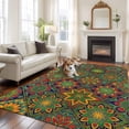 thumbnail image 2 of Retro Boho Area Rugs 5'x8', Washable Small Throw Rugs for Classroom Bedroom, Green Blue Red Ethnic Floral Geometric Abstract Indoor Outdoor Rug Non-Slip Low Pile Carpet Runner Reversible Floor Mats, 2 of 8