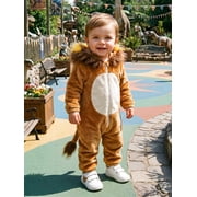 RUINIXCW Toddler Baby Lion/Horse Cosplsy Zip Front Plush Long Sleeve Hooded Jumpsuit