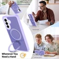 thumbnail image 3 of Asuwish Phone Case for Samsung Galaxy A57 5G Tempered Glass Screen Protector Magnetic Folding Stand Frosted Translucent Rugged Shockproof Protective Cell Cover A 57 57A LTE Women Men purple, 3 of 6