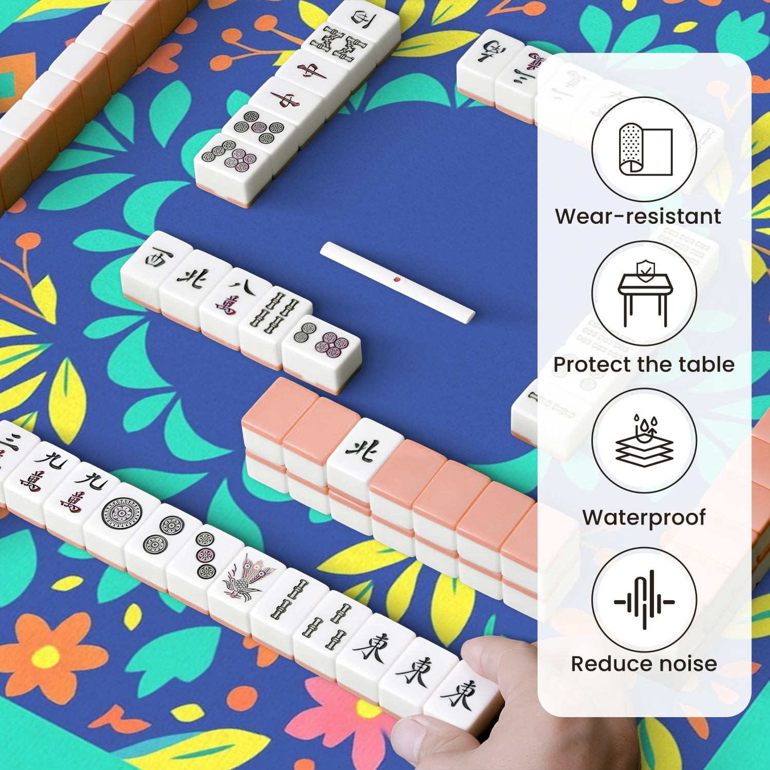 Mahjong Mat 31.5" x 31.5" Vibrant Floral Mandala Bright Colors Geometric Elements Anti-Slip and Noise Reduction Symmetry Design Mahjong Tiles Table Cover for Dominoes Poker Card Board and Tile Games