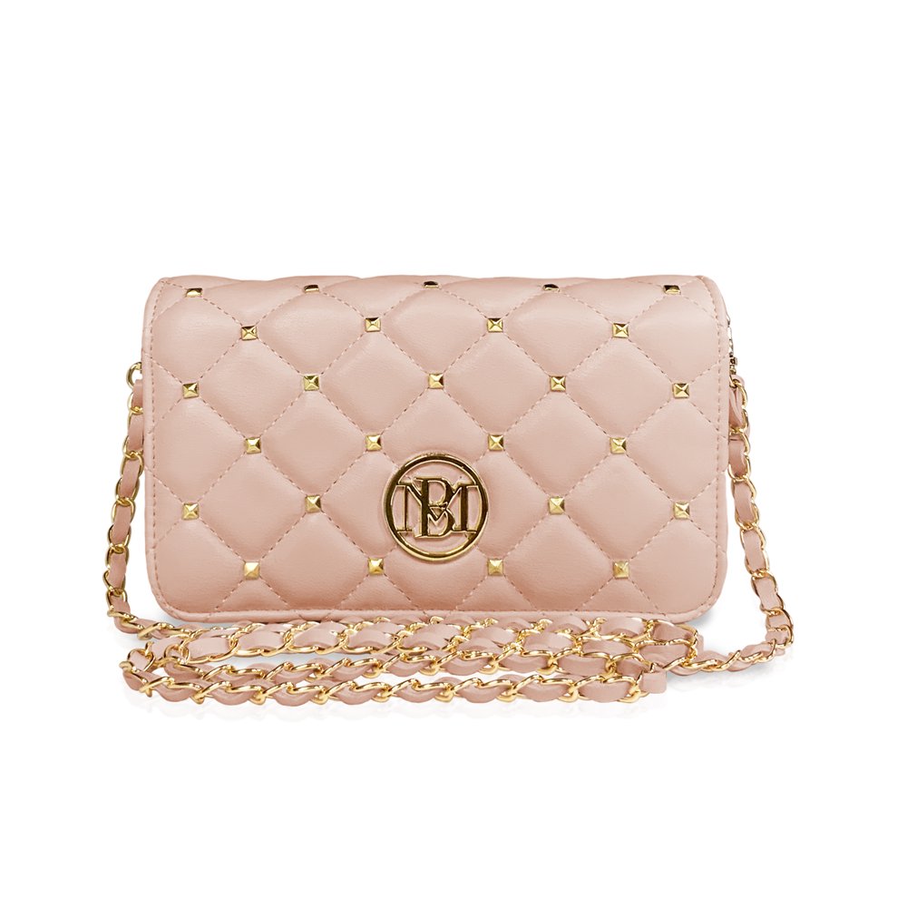 Badgley Mischka Badgley Mischka Diamond Quilted Blush Crossbody Bag