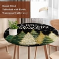 thumbnail image 4 of Black Christmas Round Tablecloth, Fitted Table Cover with Elastic for 36"-44" Round Tables, Xmas Tree Snowflake Farmhouse Table Cloth Outdoor Indoor Dinning Party Waterproof Tablecloths, 4 of 7