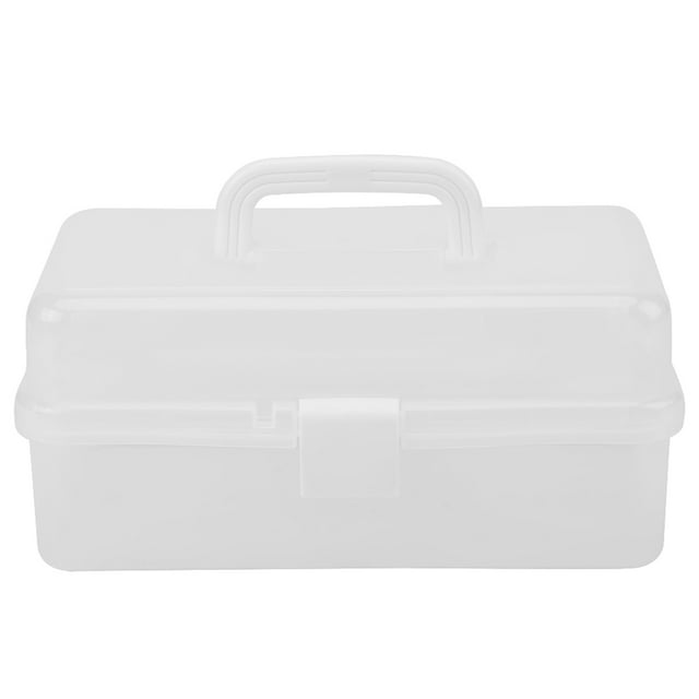 Caja de almacenamiento plegable de plástico de tres capas, organizador de herramientas, estuche con asa, transparente