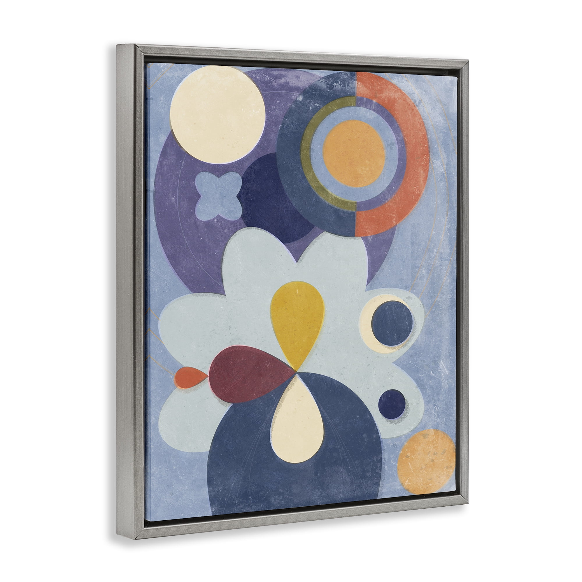 Stupell Industries Blue Retro Shapes Abstract Painting Gray Floater Framed Canvas Art Print Wall Art, 17 x 21