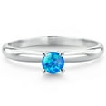 thumbnail image 2 of Gem Stone King 14K White Gold Blue Simulated Opal Solitaire Engagement Ring for Women (0.25 Cttw, Round Cabochon 4MM, Gemstone October Birthstone, Size 7), 2 of 5