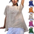 thumbnail image 6 of MEICHEN Cotton and Linen Pure Color Irregular Bottom Short Sleeved T Shirt Summer Fashion Clothing for Women, 6 of 6