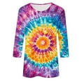 thumbnail image 5 of DDAPJ pyju Womens Tie Dye Shirts 3/4 Sleeve Crew Neck Colorful Graphic Tees Trendy Comfy T-Shirts Casual Going Out Clothes Sales of the Day Multicolor M, 5 of 6