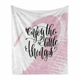 thumbnail image 1 of Enjoy the Little Things Soft Flannel Fleece Throw Blanket, Calligraphy Words Color Smear Backdrop, Cozy Plush for Indoor and Outdoor Use, 50" x 70", Pale Pink White, by Ambesonne, 1 of 6
