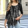 thumbnail image 3 of JTZGDY Summer Tunic Tops for Women Dressy Casual 2025 Fashion 3/4 Lenght Sleeve Floral Printed Ruched Pleated Crewneck Graphic T-Shirts Loose Fit Curvy Hem Blouse Black#01 L, 3 of 7