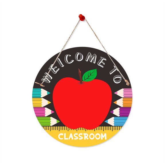 Triani 1Pcs Welcome Sign for Classroom Door Decorations 9.84 Inch Back to School door Hanger Sign for Classroom Door, Welcome to Classroom Door Decorations(Apple)