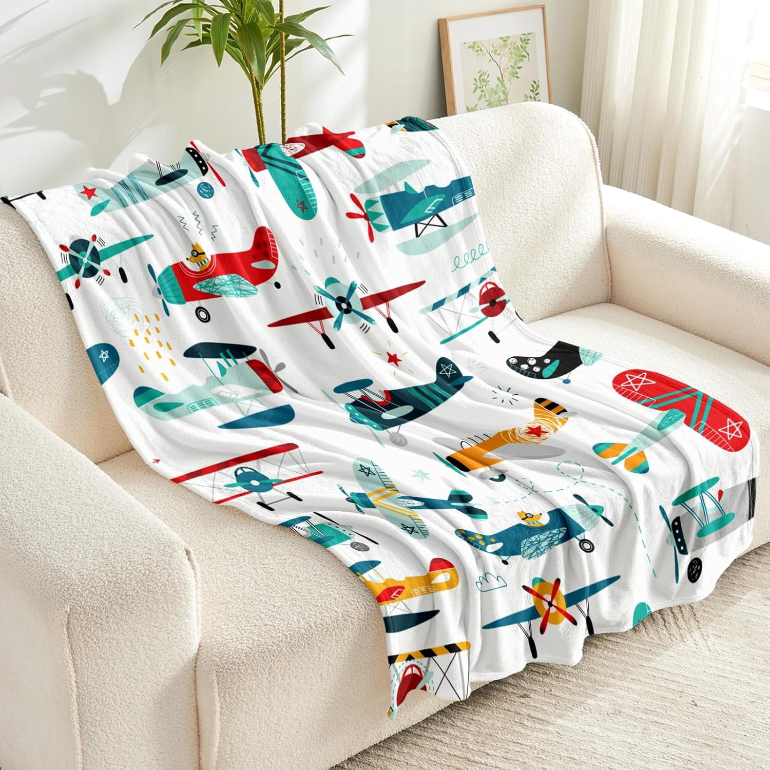 Airplane Blanket for Boys Soft Fleece Cute Aircraft Blanket for Couch Sofa Bedroom Fuzzy Flannel Blankets Birthday for Kids Boys 50"x60"