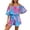 Blue, variant on Womens Off Shoulder Shorts Rompers Wide Leg Flutter Sleeve Boho Floral Jumpsuits with Waist Tie Blue, Size S