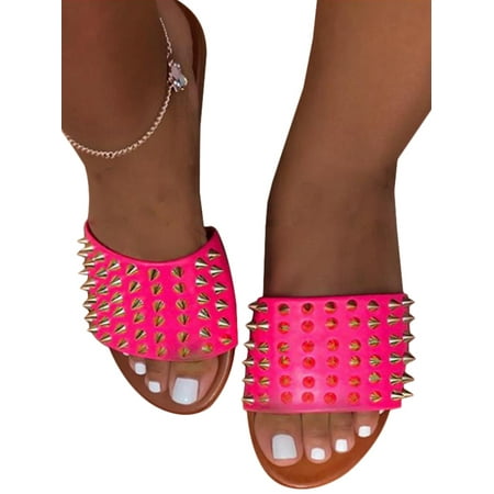 

YCCOTO Womens Rhinestones Shiny Glitter Slippers Summer Sandals Open Toe Casual Flat Shoes