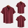 thumbnail image 4 of TNOBHG Men Short-sleeve Shirt Men Summer Shirt Solid Color Short Sleeves Half-open Stand Collar Soft Breathable with Cufflink Mid Length Slim Fit Business, 4 of 8