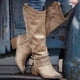 thumbnail image 1 of Botas de montar vaqueras occidentales con tacón grueso debajo de la rodilla, botas de PU, tubo medio, 1 of 1
