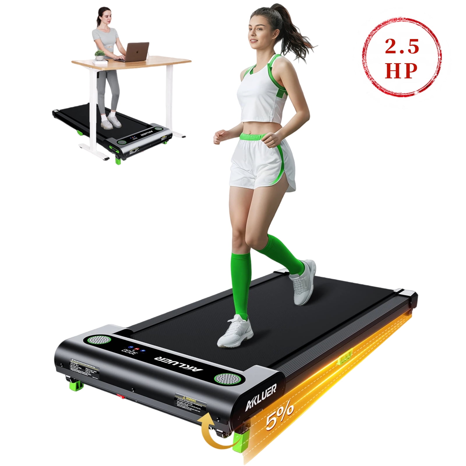 Akluer Walking Pad With Incline, 2.5 HP Under Desk Treadmill For Home, Small Treadmill With LED Display & Remote Control