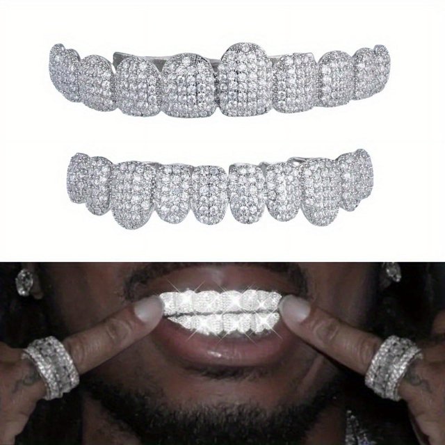 HLONK 20-Teeth CZ Grillz - Top/Bottom Rapper Accessory for Hip-Hop Inspired Looks - Party Perfection