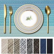 Homieway Placemats Set of 4, Woven Vinyl Place Mats, Stain Resistant Table Mats for Dining, Kitchen, Party, Blue