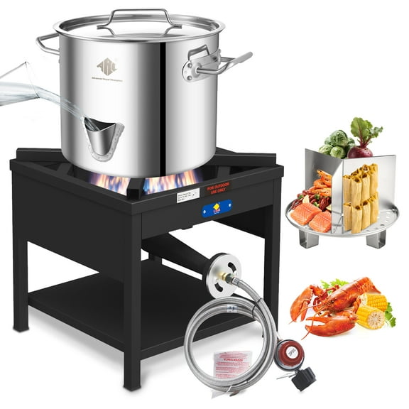 ARC 20QT Stainless Steel Steamer Pot with Propane Burner for Outdoor Cooking Large Pot with Water Spout, Divider and Steamer Rack,Seafood Crab-Vegetable-Vaporeras para Tamale Steaming