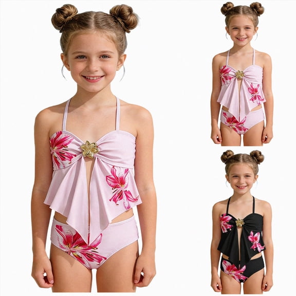Splozh Teen Girls Triangle Bikini 2 Piece Cute Swimsuits for 7-16 Years, Bathing Suits for Teens Tween Girls Summer Holiday Red,9-10 Years