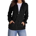 thumbnail image 2 of Suéteres para Mujer, Sudaderas de Punto de Larga con Cremallera, Sudaderas Acanaladas, Sudaderas Casuales Holgadas con Bolsillo. Negro M, 2 of 9