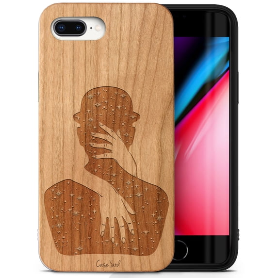 Case Yard Wooden Case Outside Soft TPU Silicone, Slim Fit Shockproof Wood Protective Phone Cover for Girls Boys Men and Women, Supports Wireless Charging Mystic Lady Design case for iPhone-8-Plus