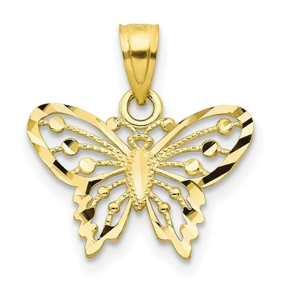 10k Yellow Gold Women's Diamond-Cut Butterfly Charm Pendant