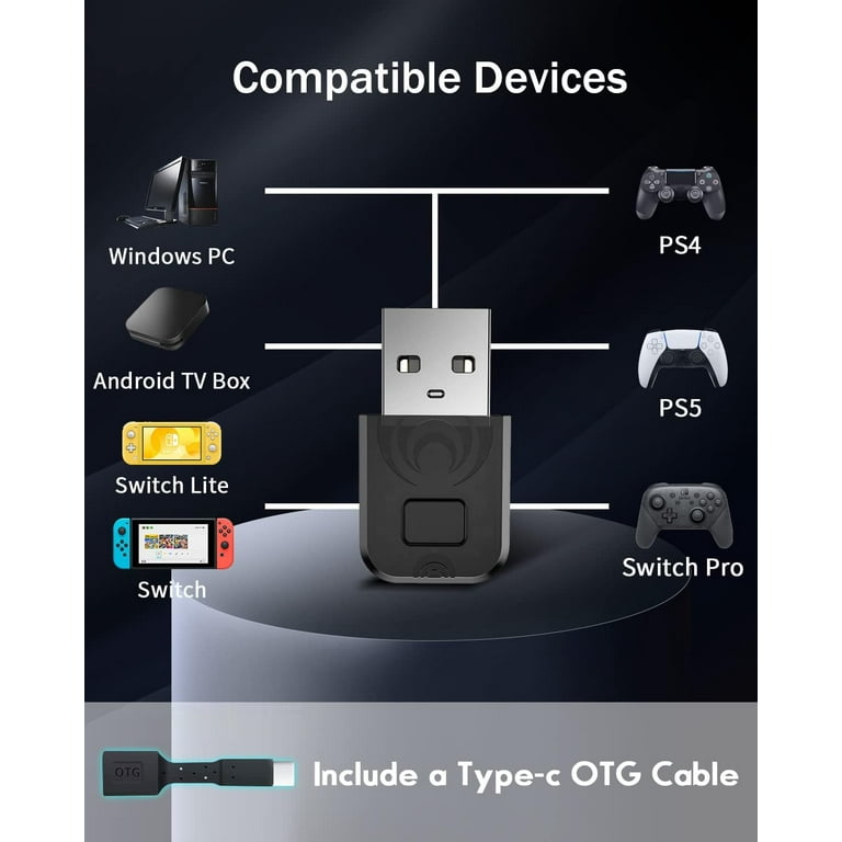 Bluetooth Controller Adapter for PS4 PS5 Switch Pro Controller Wireless Controller Adapter Compatible with Windows PC Android TV Box Steam
