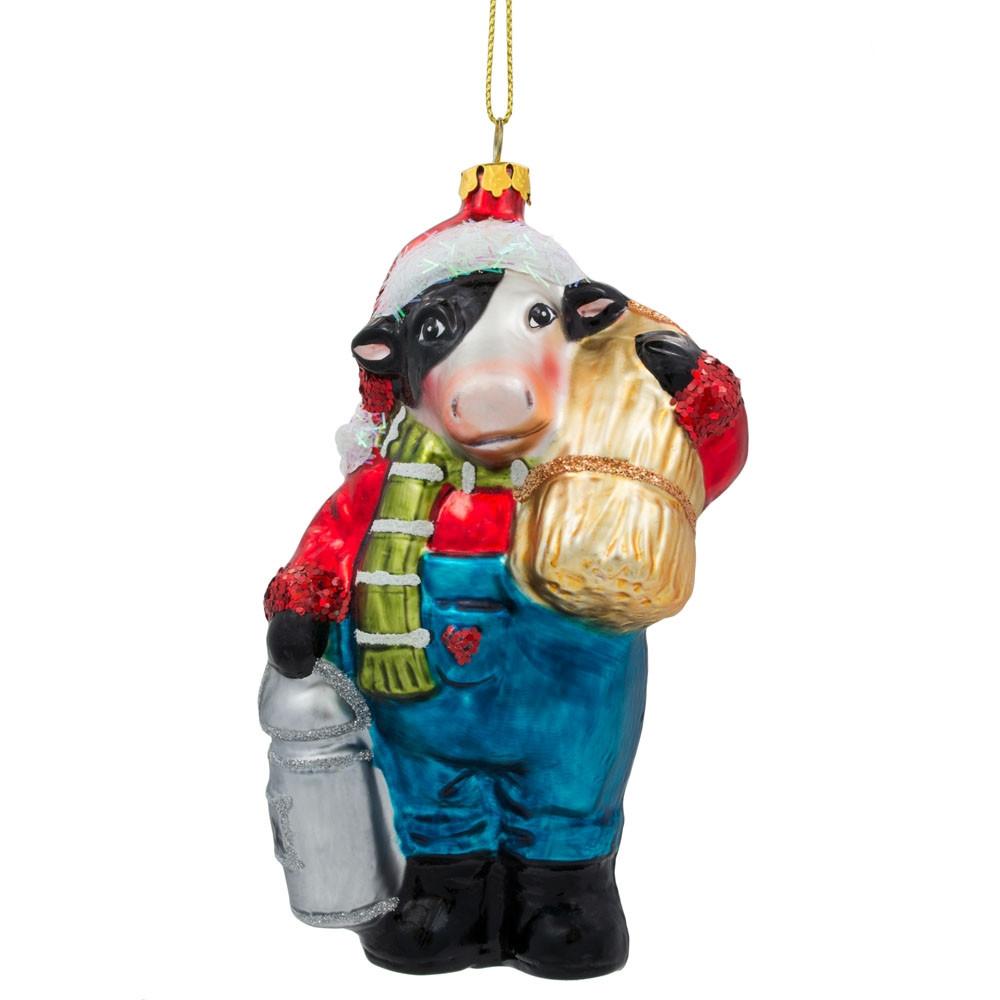 BestPysanky Cow Carrying Milk Jug Glass Christmas Ornament
