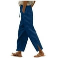 thumbnail image 5 of GEWSEY Linen Pants for Women 2025 Summer High Waist Elastic Straight Leg Lounge Pant Casual Loose Lightweight Beach Trousers Dark Blue, M, 5 of 7
