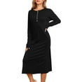 thumbnail image 4 of INSPIRE CHIC Women's Knit Nightgown Button Scoop Neck Long Sleeve Long Nightshirt M Black, 4 of 6
