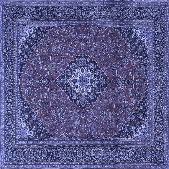 Ahgly Company Machine Washable Indoor Square Medallion Blue Traditional Area Rugs, 4' Square