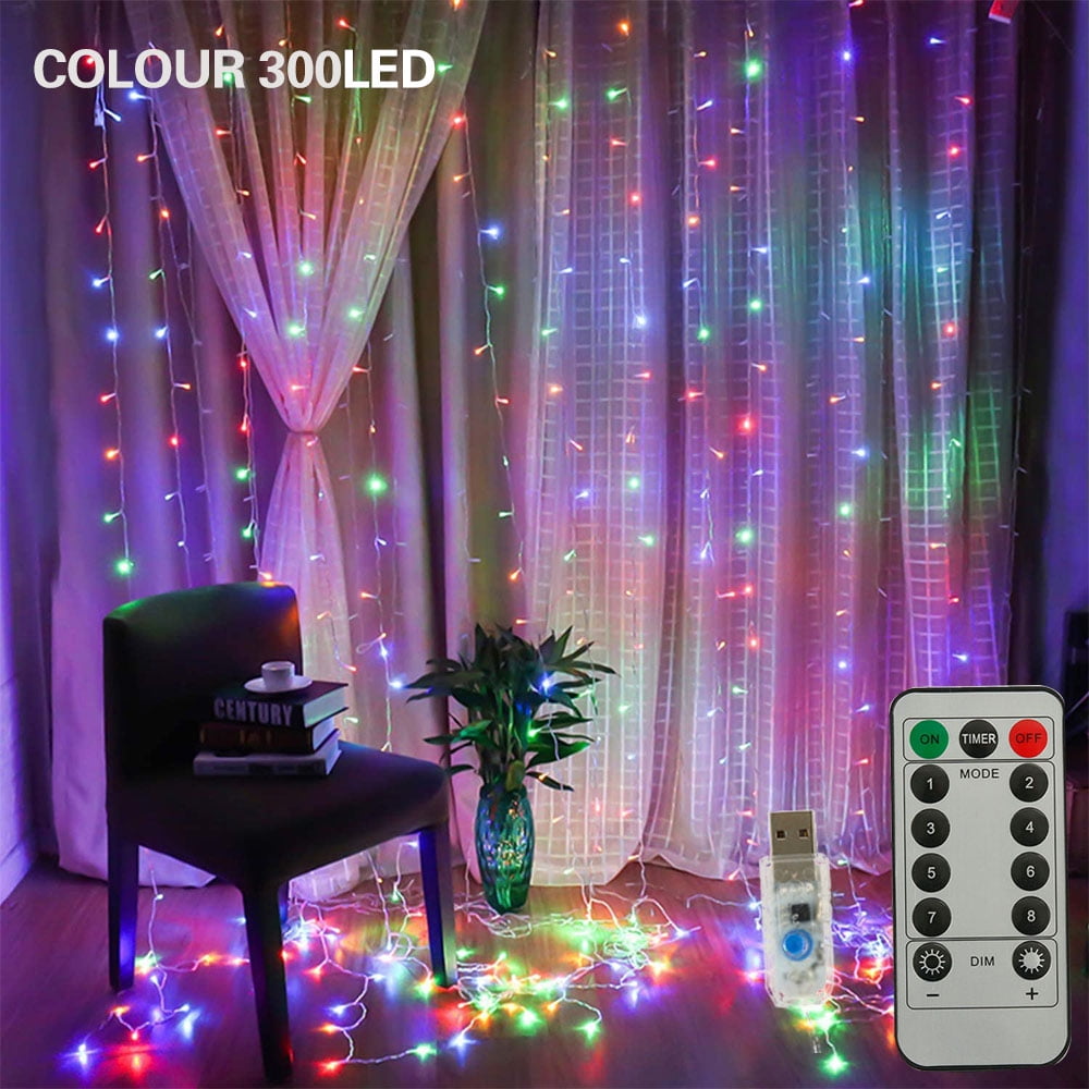 300LED/10ft Curtain Fairy Hanging String Lights Wedding Party Wall Decor Lamp US 