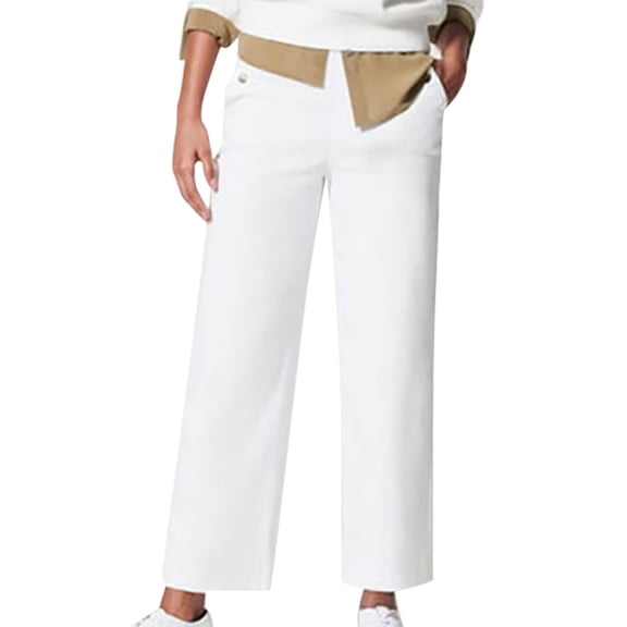 ClodeEU Women's Crop Wide Leg Jean Pants ,High Waisted Stretchy Comfort Fabric Capri Pants White,Womens Plus S