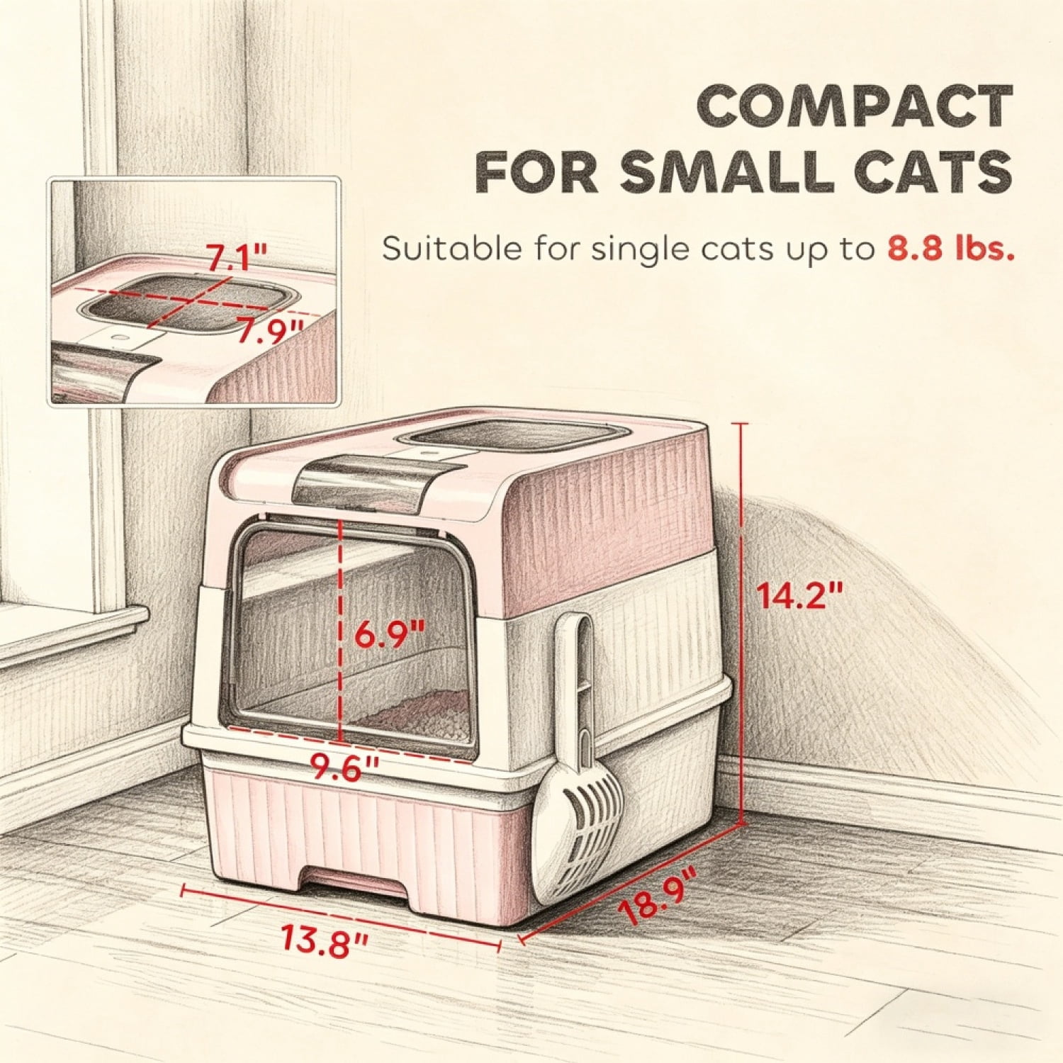 FENGFAN Enclosed Cat Litter Box Anti-Tracking Top Exit 18.9" for Cats 1 Pack