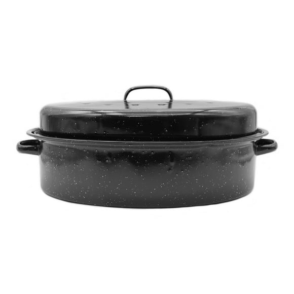 Starfrit 10QT Oval Enamel Carbon Steel Roaster with Lid, No PFAS or PFOA, Side Handles, Oven Safe, Easy to Clean, Black