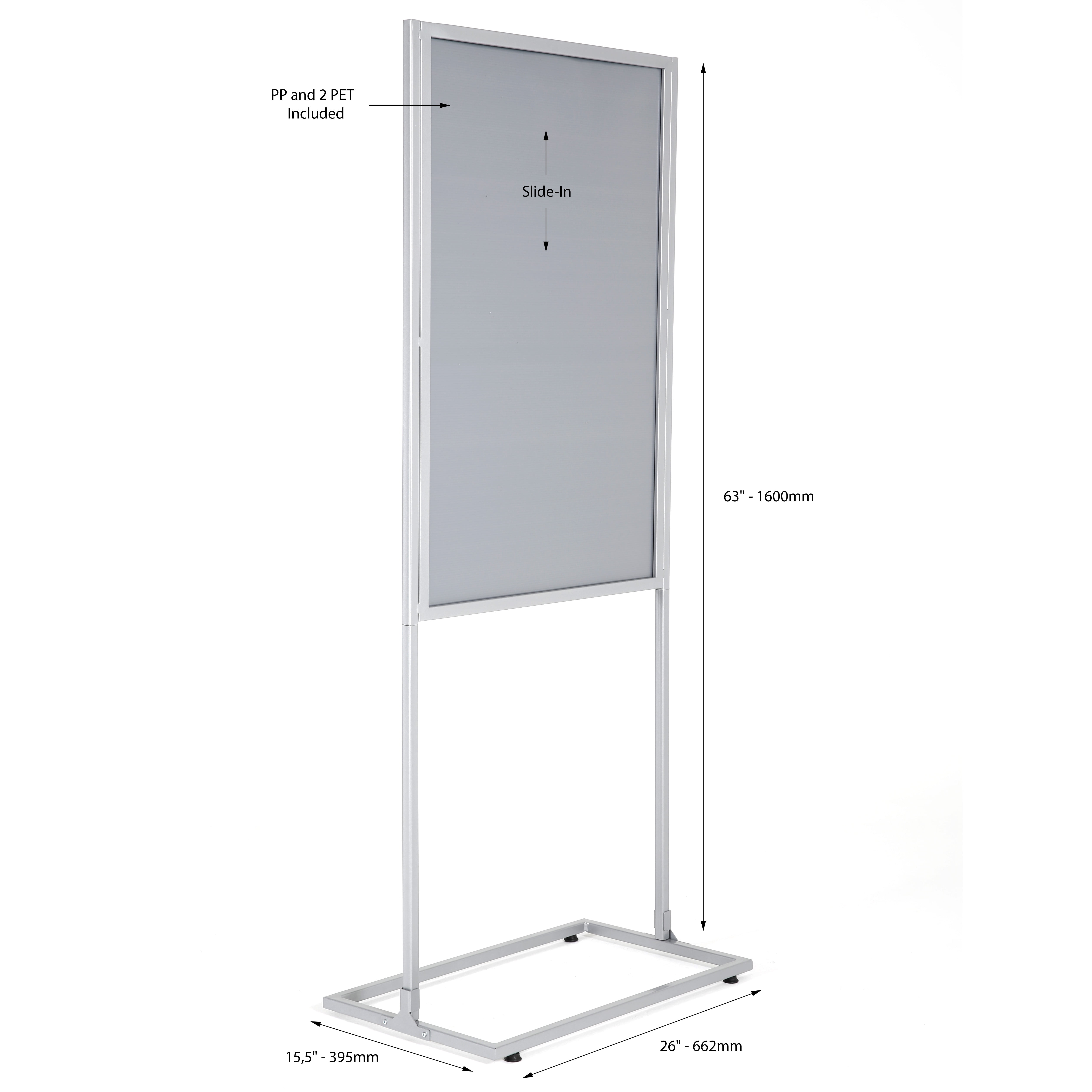 M&T Displays Sign Holder Stand, Silver 18x24 Inch Poster Frame Double Sided  Slide-In Aluminum Easy Loading Floor Standing Pedestal Advertisement Post  Commercial Menu Holder Round Heavyweight Base 
