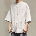 thumbnail image 5 of Ceisia Men Chinese Frog Button Linen Shirt Mandarin Collar Three Quarter Sleeve Casual Top White S Gift, 5 of 6