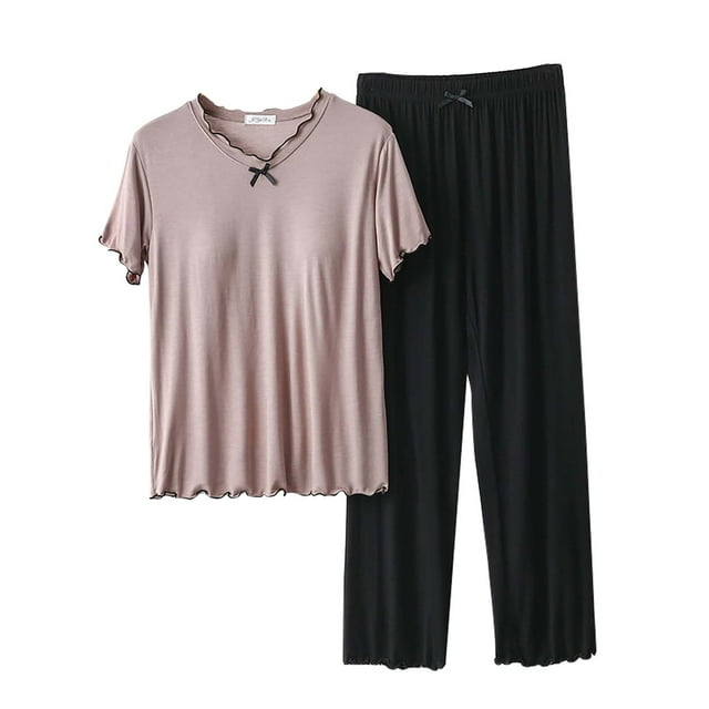 Women's Pajama Set 2 Matching Set Short Sleeve Top And Pants Set With Pockets