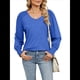 thumbnail image 2 of Camisas Casuales Holgadas de Larga para Mujer, Blusas Fruncidas con Cuello en V, Blusas de Moda. Azul L, 2 of 10