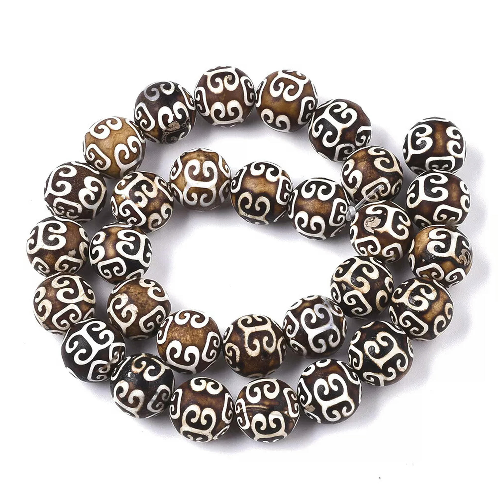 U8MO 3 Strd Tibetan Style dZi Beads Natural Agate Round Beads Stone Loose Spacer 12mm