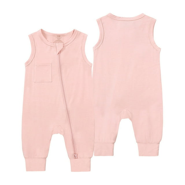 MIASHUI Barboteuse Bébé Sans Manches à Fermeture Éclair, Pyjama Sans Pieds, Rose, 3-6 Mois