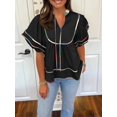 thumbnail image 4 of Peplum Babydoll Tops Cicy Bell para mujer, cuello en V, manga linterna, 4 of 7